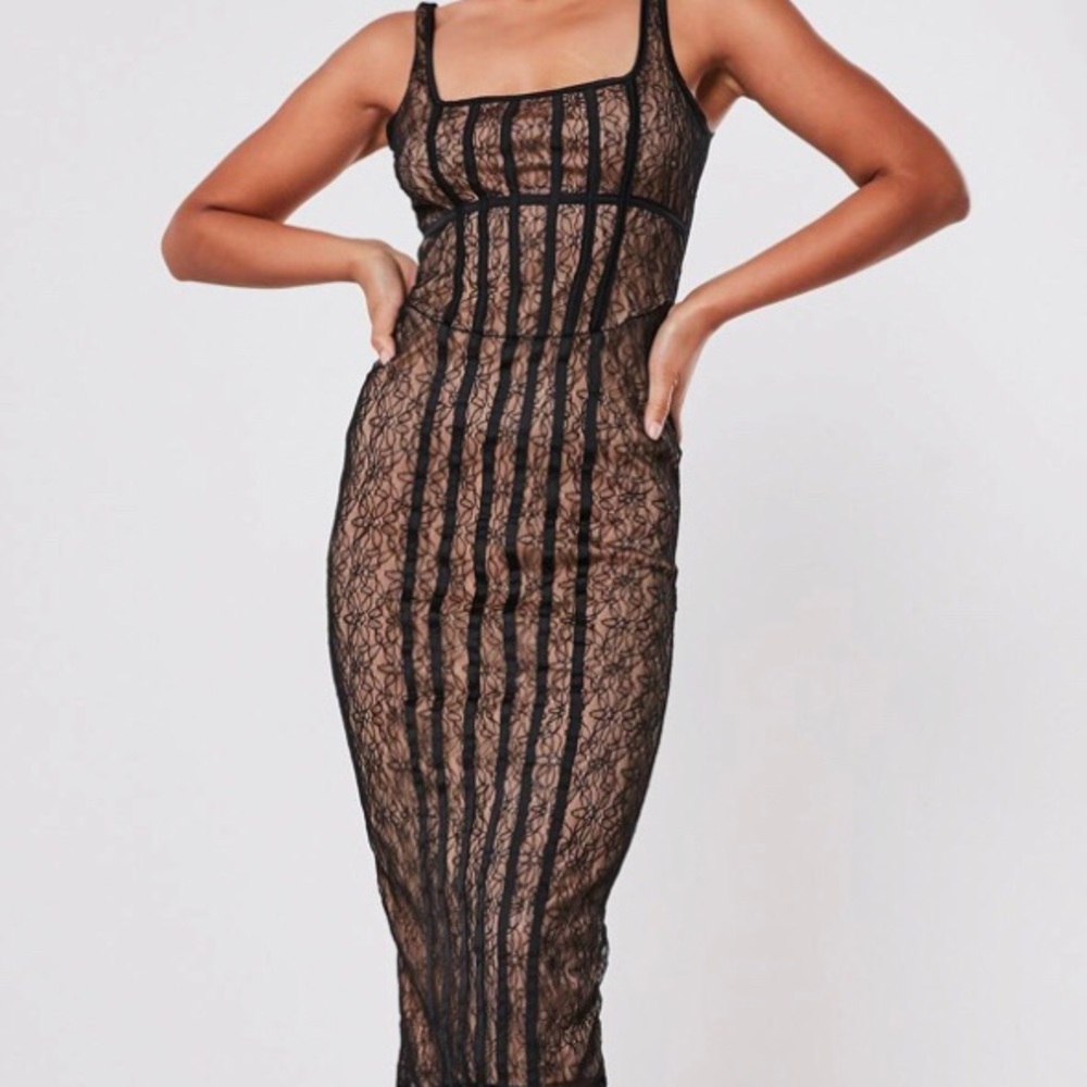 Corset detail square neck midi dress